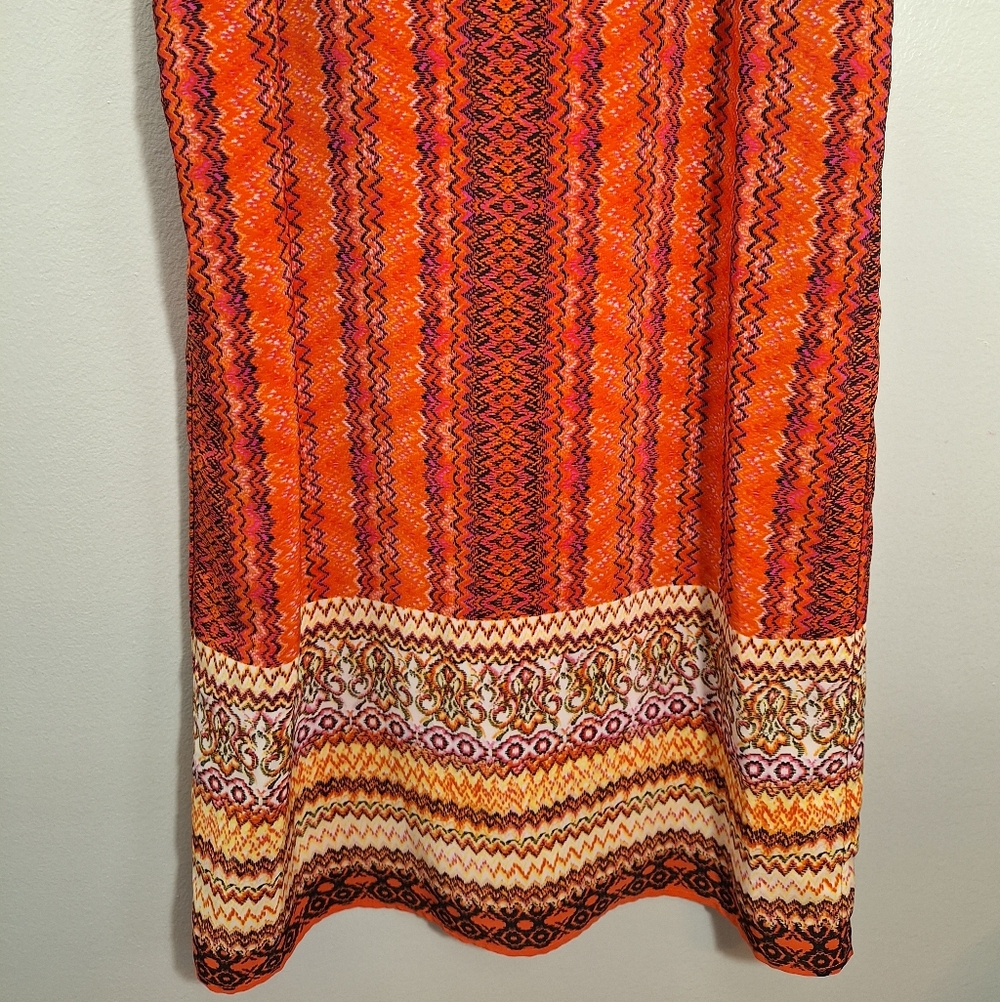 Vintage Sleeveless Back Zip Mini Dress Orange Pink Hippie Boho Tribal Small USA - Picture 4 of 15